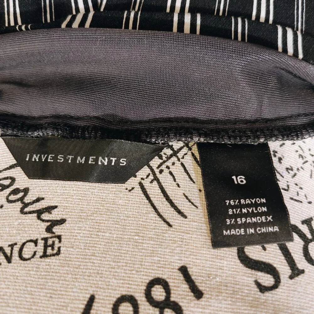 Investments Black and White Striped Pull-On Trousers, Size 16, Gently Used - Picture 2 of 4